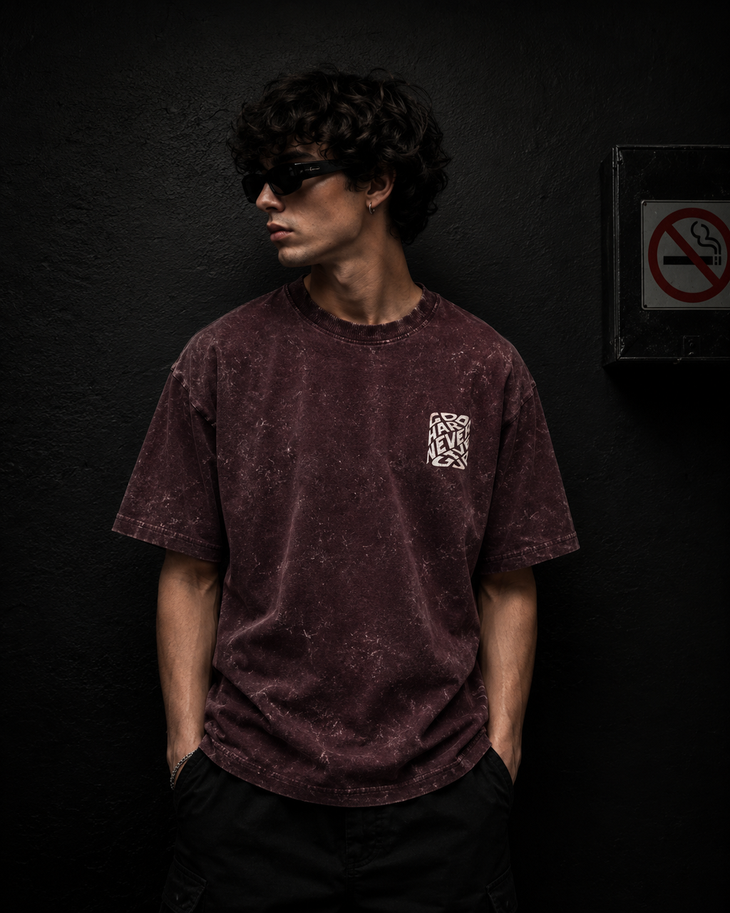 GO HARD NEVER GIVE UP Unisex Acid Washed Oversized Tee